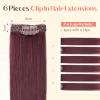 Hairro 6PCS Clip In Human Hair Extensions Short Burgundy Color Clip Ins Remy Real Hair Small Clip On Hairpieces For Women 33g 12 Inch #99J Wine Red view 2