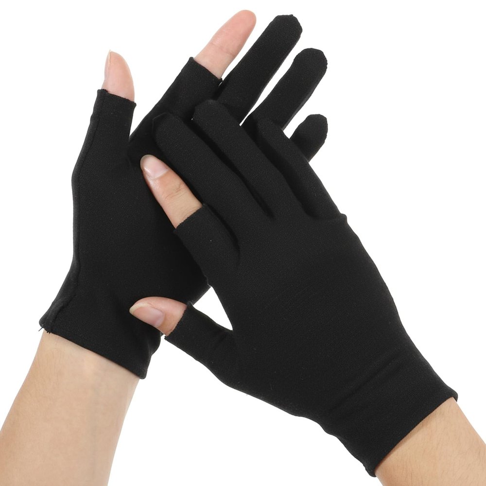 4 Pairs Black Cotton Moisturizing Gloves Fingerless Gloves Women Man Cut 2 Fingertips Touchscreen Friendly Soft and Comfortable Cotton Glove for Dry Hands Sleeping Hand Spa Treatment
