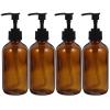 AUTSUPPL 4pcs 250ml Glass Pump Dispenser Bottles Set for Shampoo Lotion Shower Gel, Liquid Push Down Emulsion Bottles for Travel Home Hotel Use, Light Brown view 1