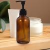 AUTSUPPL 4pcs 250ml Glass Pump Dispenser Bottles Set for Shampoo Lotion Shower Gel, Liquid Push Down Emulsion Bottles for Travel Home Hotel Use, Light Brown view 3