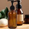 AUTSUPPL 4pcs 250ml Glass Pump Dispenser Bottles Set for Shampoo Lotion Shower Gel, Liquid Push Down Emulsion Bottles for Travel Home Hotel Use, Light Brown view 4