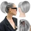 REECHO Ponytail Extension, 8" Short Mini Claw Clip Pony Tail Hair Extensions Natural Soft Feather-Light Tension-Free Ponytail Hairpiece for Women with Short Fine Thin Hair - Dark Grey with Light Ends view 1