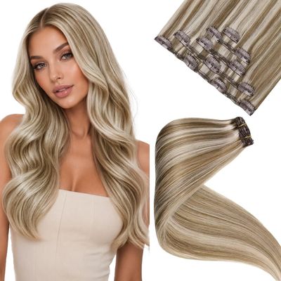 LaaVoo Clip In Hair Extensions Real Human Hair, 22 Inch 5Pcs 80g