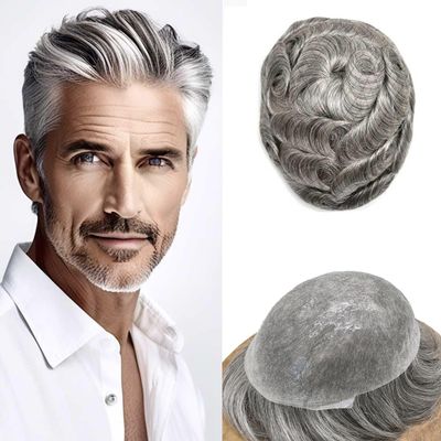 Healthlif 0.06mm Ultra Thin Skin Toupee Remy Human Hair Pieces For Men V-Looped Hair System Mens Toupee Hair Toupee For Men Protesis Capilar 7X9#1B80#1B Off Black+80% Grey 80% Density