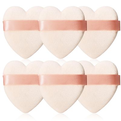 Spunspon 6 Pieces Powder Puff Face Soft Heart Shape Makeup Puff for Loose Powder Mineral Powder Body Powder Velour Cosmetic Foundation Blender Sponge Beauty Makeup Tools, Nude Color