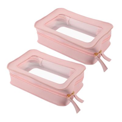 PENIKOKO 2pcs Pvc Toiletry Bag Waterproof Travel Makeup Organizer Pouch for Women Portable Cosmetic Storage Pink
