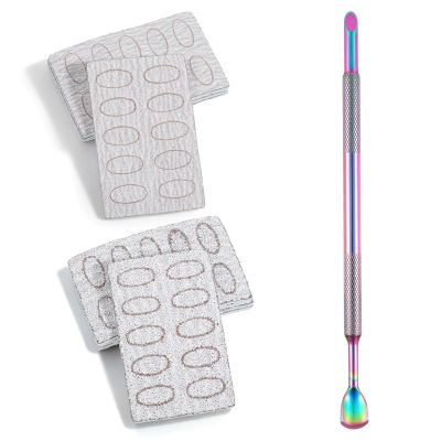 Nail Pusher Cuticle Dual Ended Cuticle Scraper Pre-Treatment Cuticles Remover Tool with 100#/240# Grit Sandpaper Sheets CuticleNail Tool for Salon & Home Use