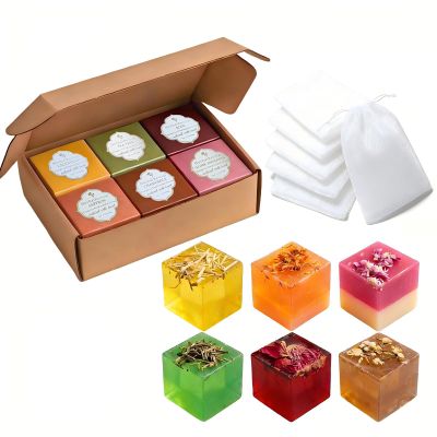 HerbalRevival 6 Pack Floral Essential Oil Natural Soap Set, 120g Travel Size, Shea Butter for Dry Sensitive Skin, Aromatherapy Gift for Gym Business Trip