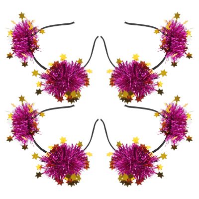 TINEASUR 4pcs Glitter Tinsel Star Headbands for Women, Sparkle Hair Accessories for Birthday, Festival, and Party Use, Bright Pink Decorative Hairbands