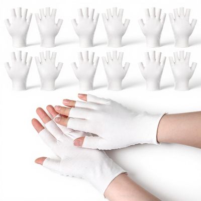 6 Pairs White Fingerless Gloves, Moisturizing Gloves Overnight, Soft and Comfortable for Dry Hands Sleeping Hand Spa UV Sun