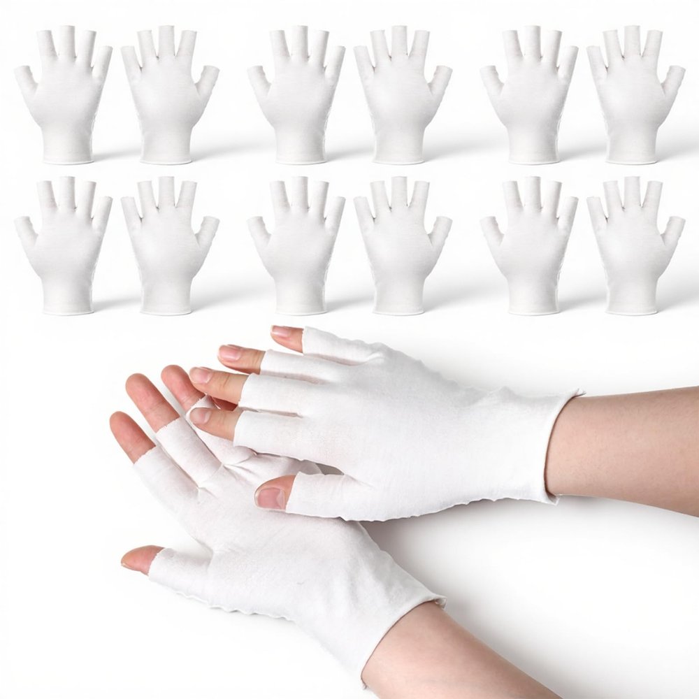 6 Pairs White Fingerless Gloves, Moisturizing Gloves Overnight, Soft and Comfortable for Dry Hands Sleeping Hand Spa UV Sun