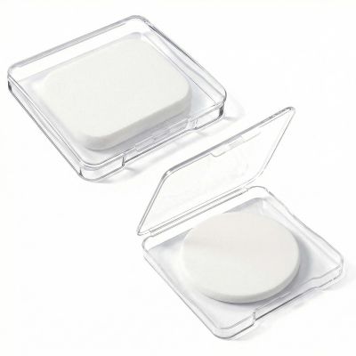 2 Pcs Makeup Sponges with Travel Case, Foundation Sponge Square Round Makeup Sponge Replacement Face Sponges for Cosmetic All Skin Types, White