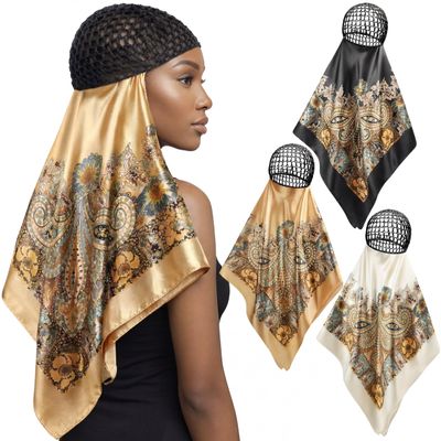 Funnysoft 3 Pcs Hair Wrap Scarf Net, Luxury Boho, Beige Yellow Gold