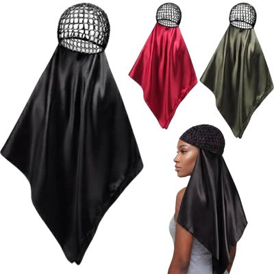 Funnysoft 3 Pcs Hair Wrap Scarf Net, Classic Minimalist, Red Black Green