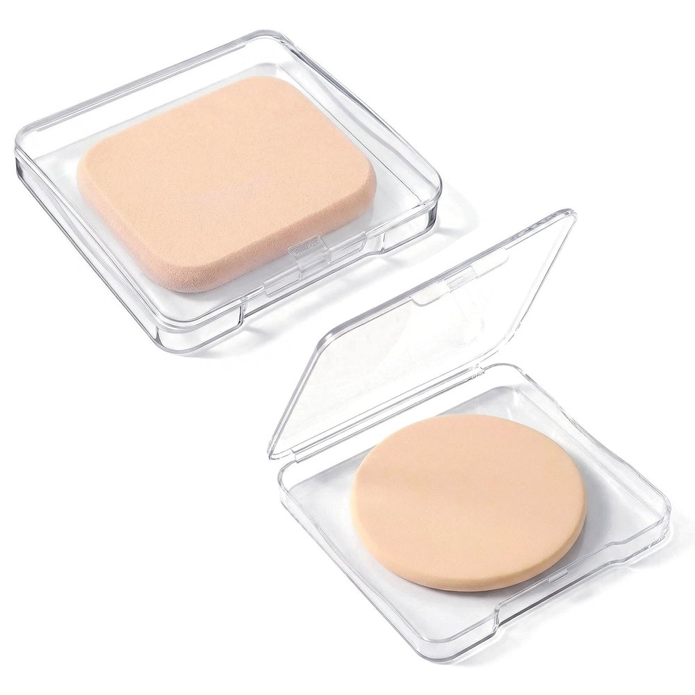 2 Pcs Makeup Sponges with Travel Case, Foundation Sponge Square Round Makeup Sponge Replacement Face Sponges for Cosmetic All Skin Types, Pink
