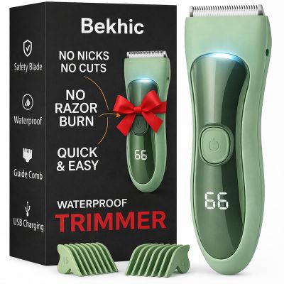 Bekhic Manscape Groin & Body Hair Trimmer for Men Waterproof Pubic Hair Shaver & Ball Groomer with LED Light No-Nick Ceramic Blade, 90-Min Runtime, Cordless Wet/Dry Clipper for Sensitive Skin