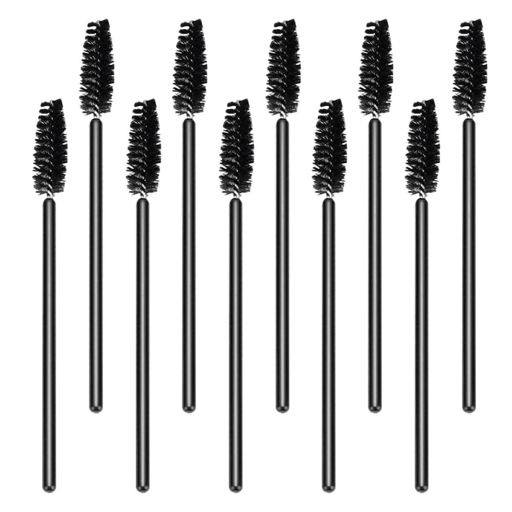 DECORNIJIA Disposable Eyelash Brush Comb, 50pcs Black Mini Angled Eyelash Mascara Wands, Synthetic Fiber Makeup Applicators for Salon and Home Use