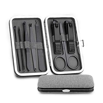 Fingernail Clipper Set 8pcs Stainless Steel Nail Clippers Set Professional Scissors Suit Box Trimmer Grooming Manicure Cutter Kits for Nail Tools oming(Gris)