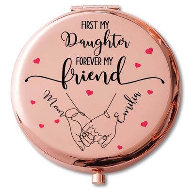 Vivenirs Personalized Daughter Compact Mirror, First My Daughter, Forever My Friend, Custom Name Pocket Mirror, Meaningful Gift from Mom, Birthday Graduation Gift