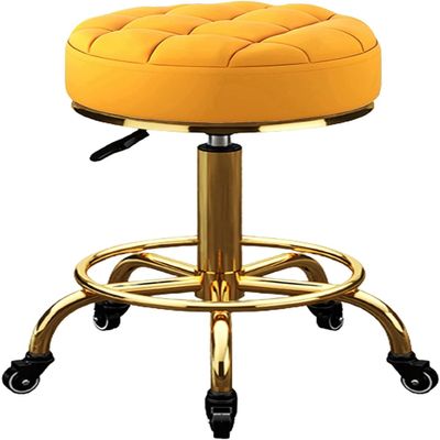 LUUYYI Counter Stool, Round Swivel Bar Stool, Salon Spa Rolling Stool, Makeup Stool, Adjustable (Yellow One Size)