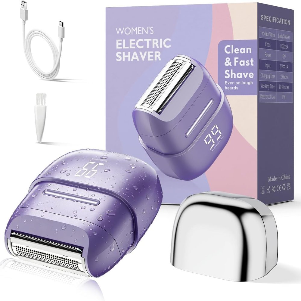 UNIMIKO Electric Razors for Women, Waterproof Wet Dry Mini Electric Shaver for Women - Cordless Rechargeable Foil Shaver for Hair Removal, Legs, Face, Body, Bikini,Sensitive Skin, Teens (Purple)