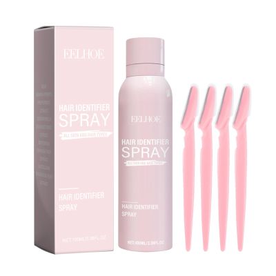 Kuuleyn 100ml Hair softening spray,Facial Hair Detection Spray,Refreshing Cleansing Mildly Hydrating Facial Clarifying Softening with 4 Eyebrow Razors