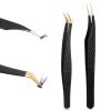 2 Pcs Professional Lash Tweezers, Eyelash Cluster Extension Tools with Bent and Straight Tips for Classic Volume Eyelash Extensions, Non-Slip Grip Precision Tools for Cluster False Lashes (Black) view 1