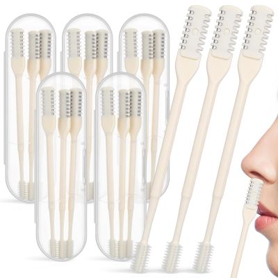 Lanties 15 Pcs 2-in-1 Nasal Hair Cutter Travel Double Sided Nose Hair Trimmer for Women Men Portable 360 Rotating Manual Nose Nasal Knife Soft Cleaning Brush with 5 Box Travel Package Yellow