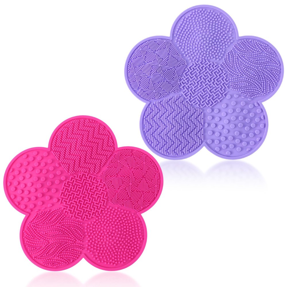 2 Pcs Makeup Brush Cleaner Mat - Silicone Makeup Brush Cleaner Pad Flower Mat With Suction Base For Deep Cleansing Over Sink And Travel