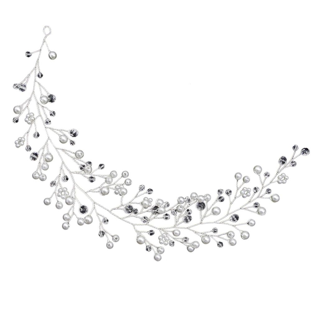 VILLCASE Pearl Bridal Hairband Silver Crystal Headdress for Women Wedding Hair Accessories Elegant Bride Headwear Suitable for Bridesmaids and Photo Props
