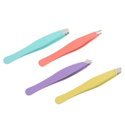 DEARMAMY 4 Pcs Colored Mini Eyebrow Tweezers Set, Stainless Steel Brow Tools for Precise Hair Removal, Eyebrow Makeup Supplies for Womens Grooming and Facial Shaping