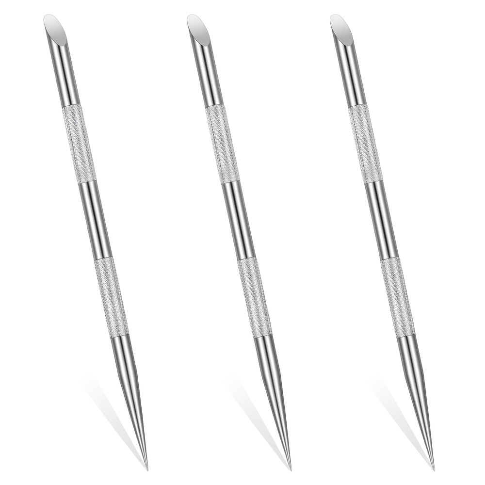 3 Pcs Nail Cleaner Stick Nail Cuticle Pusher Nails Cleaning Cuticle Stick Tool for Remover Dead Skin Polish Peeler CutterFingernails Toenails Manicure Stainless Steel