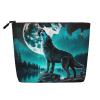 Makeup Bag Small Cosmetic Bags for Women Travel Toiletry Bag Zipper Pouch Purse Organizer Pouches, Wolf Howling River Night Moon Cool view 1