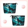 Makeup Bag Small Cosmetic Bags for Women Travel Toiletry Bag Zipper Pouch Purse Organizer Pouches, Wolf Howling River Night Moon Cool view 2