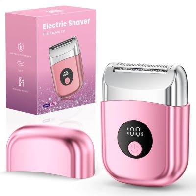 Cordless Electric Razors for Women, Travel Electric Shaver with LED Display, Rechargeable Body Trimmer Shaver for Private Area, Face Underarms Bikini,Lips,arms, Legs (Pink)