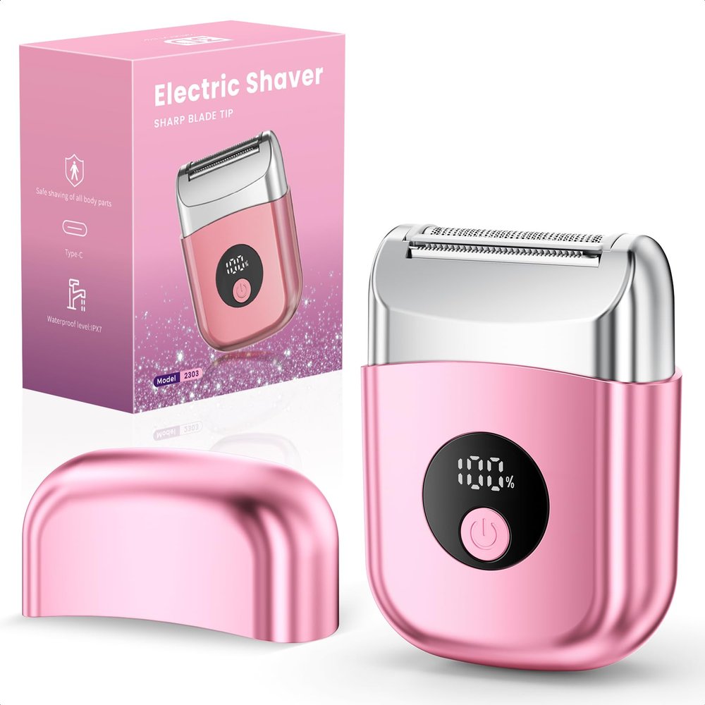 Cordless Electric Razors for Women, Travel Electric Shaver with LED Display, Rechargeable Body Trimmer Shaver for Private Area, Face Underarms Bikini,Lips,arms, Legs (Pink)