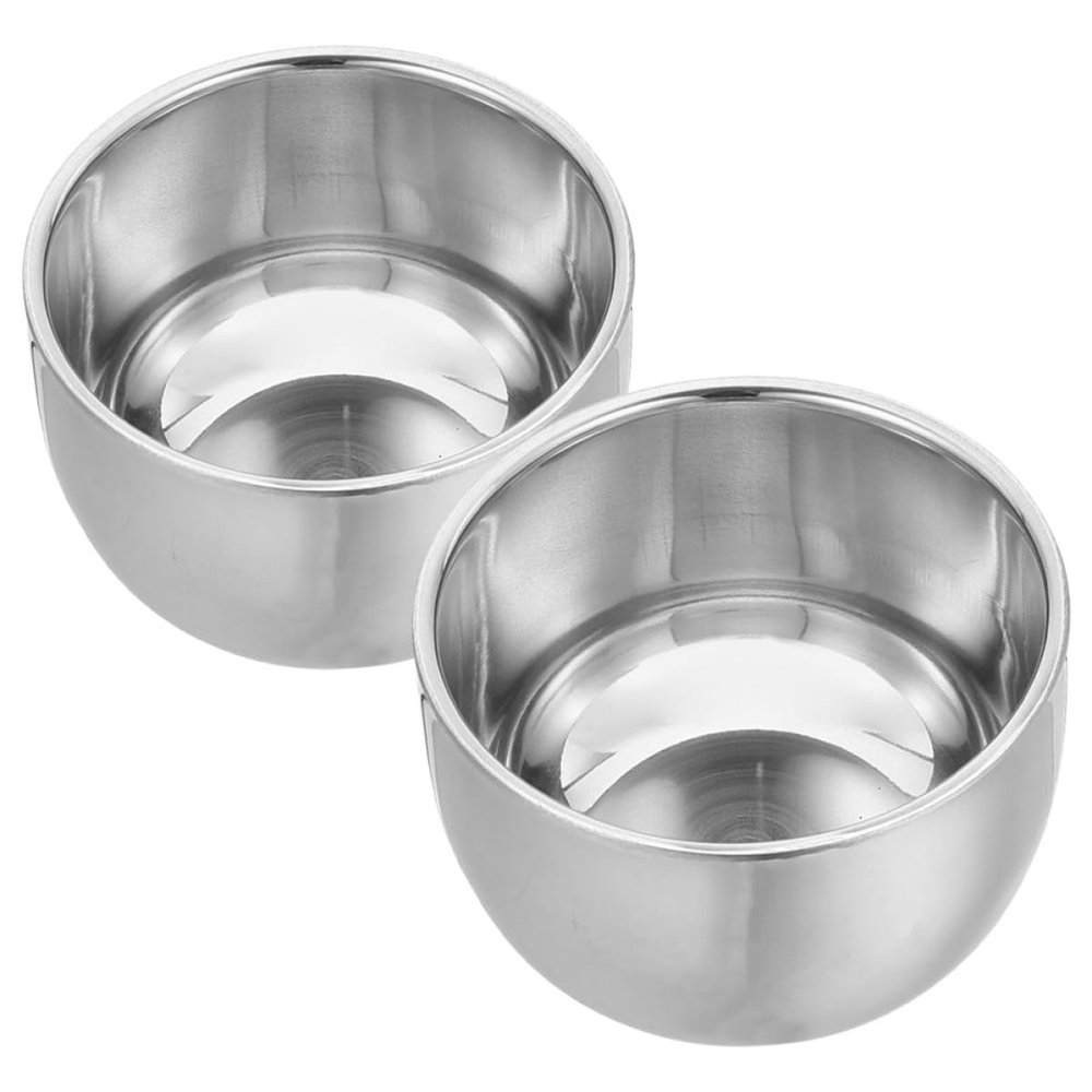 COHEALI 2pcs Stainless Steel Shaving Foam Bowls 200ml Double-layer Metal Lather Containers for Men Wet Shaving Supplies Heat Insulation Foaming Soap Holders