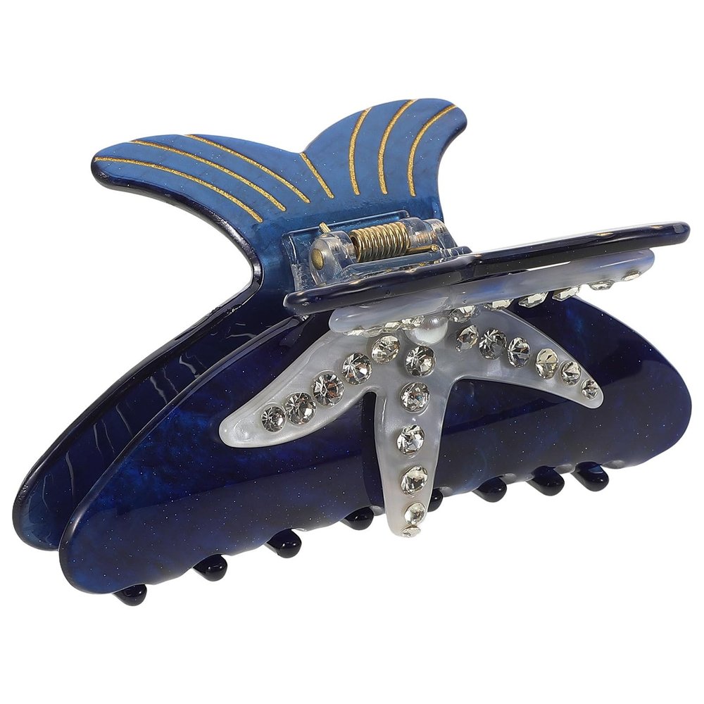 HONMEET Large Acrylic Hair Claw Clip with Sea Star Design Rhinestone Decorative Hair Clamp for Women