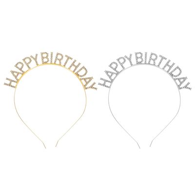 Outanaya 2pcs Birthday Rhinestone Headband Alloy Party Headdress for Women Birthday Celebration Hair Accessories