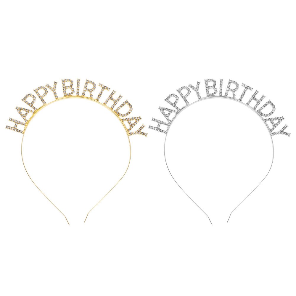 Outanaya 2pcs Birthday Rhinestone Headband Alloy Party Headdress for Women Birthday Celebration Hair Accessories