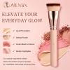 AILNSX Flat Top Foundation Brush for Liquid, Cream and Powder Foundation, Dense Makeup Brush for Buffing, Stippling, Concealer and Contour, Pink Handle Rose Gold Ferrule view 2