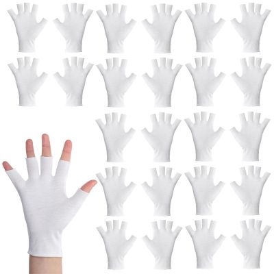 12 Pairs White Fingerless Moisturizer Gloves, Cotton Gloves for Sleeping, Breathable Night Glove for Overnight and Dry Hands Care