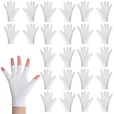 12 Pairs White Fingerless Moisturizer Gloves, Cotton Gloves for Sleeping, Breathable Night Glove for Overnight and Dry Hands Care