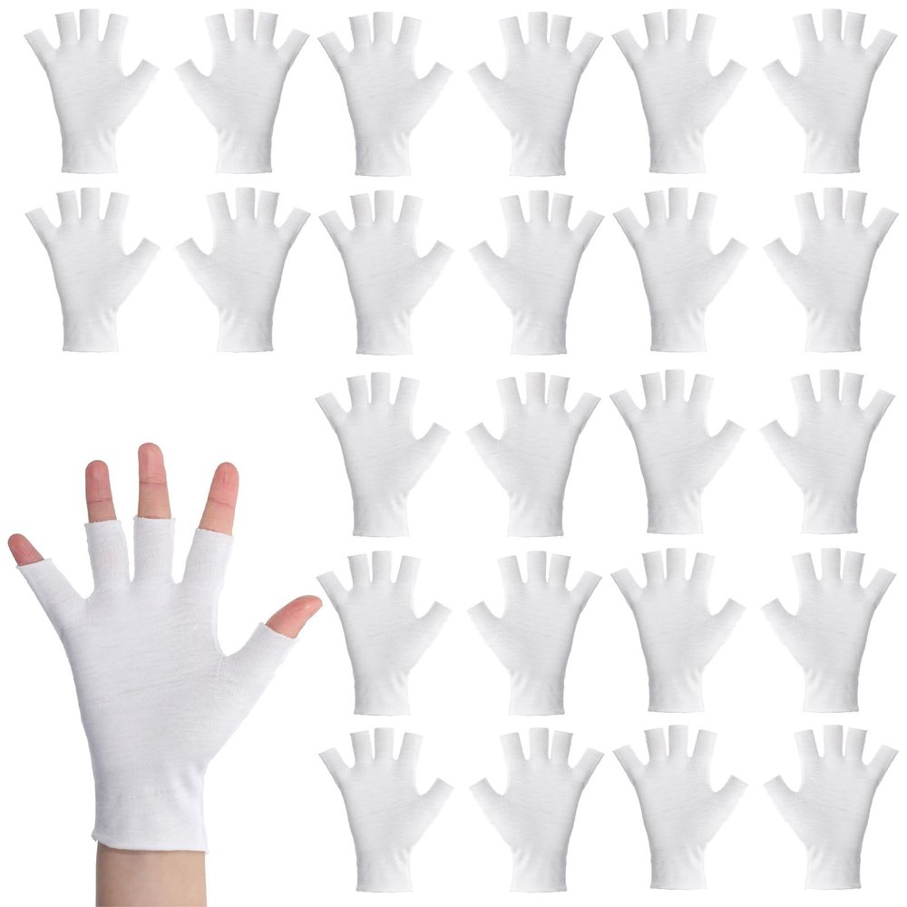 12 Pairs White Fingerless Moisturizer Gloves, Cotton Gloves for Sleeping, Breathable Night Glove for Overnight and Dry Hands Care
