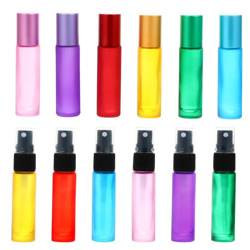TEHAUX 12 Pack Essential Oil Roller Bottles, Frosted Glass Roll on Vials