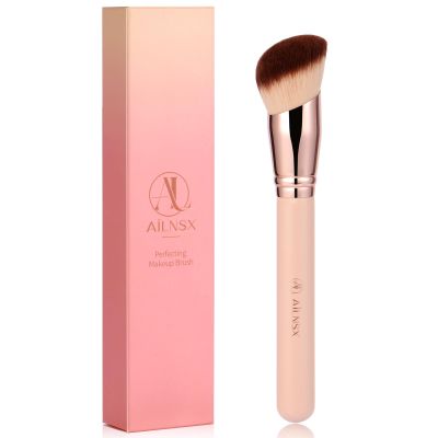 AILNSX Angled Foundation Brush, Dense Soft Makeup Brush for Liquid Cream Powder, Face Makeup Brush for Blending Foundation, Contour, Blush and Bronzer, Pink Handle