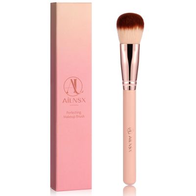 AILNSX Makeup Brush, Large Face Makeup Brush for Foundation, Powder, Blush, Bronzer and Contour, Soft Dense Synthetic Bristles, Rounded Perfecting Brush with Pink Handle and Rose Gold Ferrule