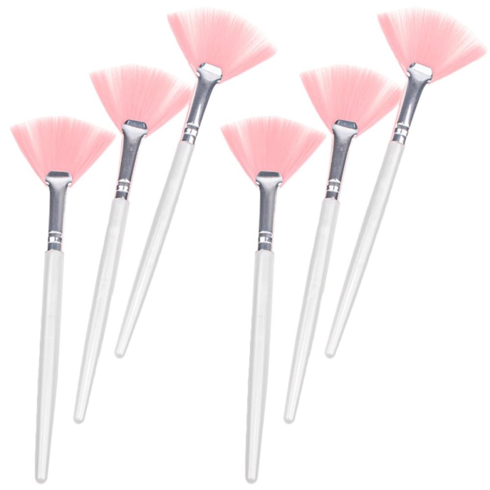 Gogogmee 6pcs Pink Fan Makeup Brushes Long Handle Soft Bristle Face Brush for Highlighting, Setting Powder, and Facial Mud Mask Application Cosmetic Tools for Women