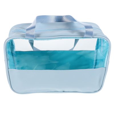 ELAYARD Large Splashproof Travel Makeup Bag with Zipper, Portable Cosmetic Organizer Toiletry Pouch for Women, Blue Waterproof Handheld Toiletry Bag for Travel and Car Use