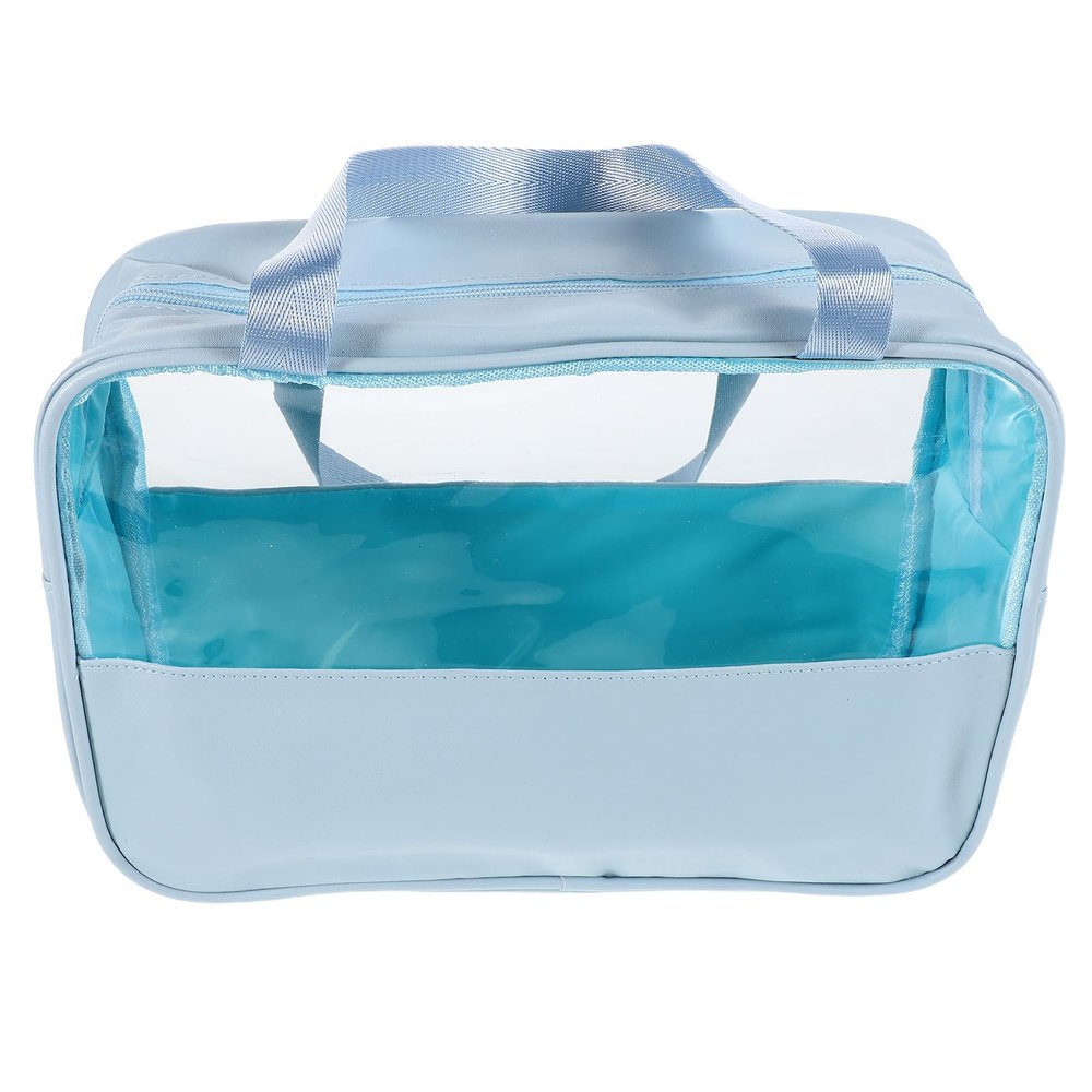 ELAYARD Large Splashproof Travel Makeup Bag with Zipper, Portable Cosmetic Organizer Toiletry Pouch for Women, Blue Waterproof Handheld Toiletry Bag for Travel and Car Use